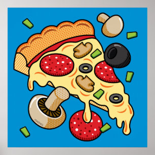 Pizzaausschnitt mit Toppings Poster