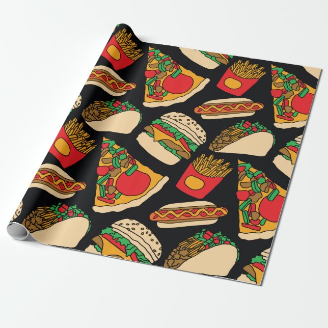 Pizzaburger Hotdog Pommes frites Tacos Geschenkpapier (Ungerollt)
