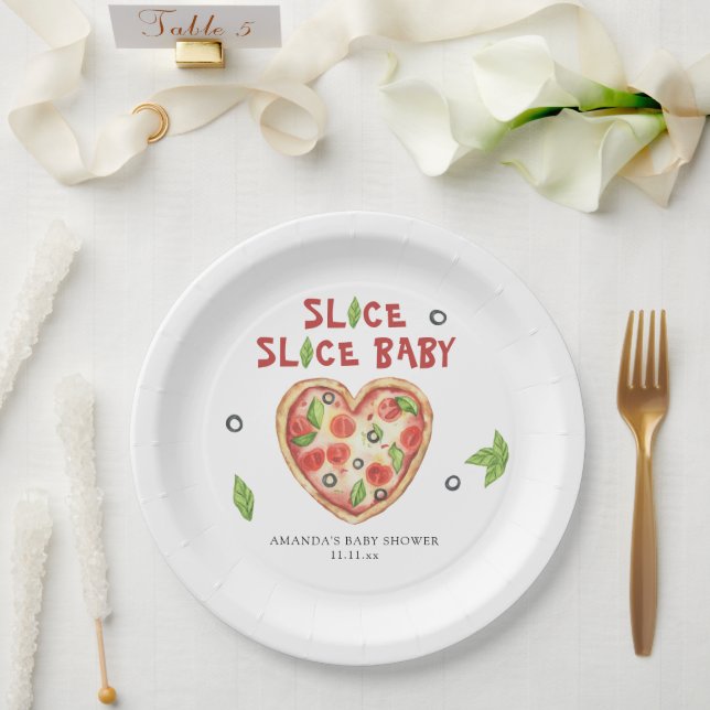 Pizzaherz Wasserfarbe Babyparty  Pappteller (Hochzeit)