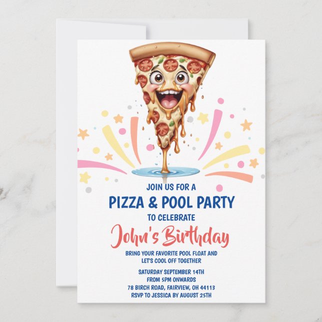 Pizzapool Party Einladung (Vorderseite)