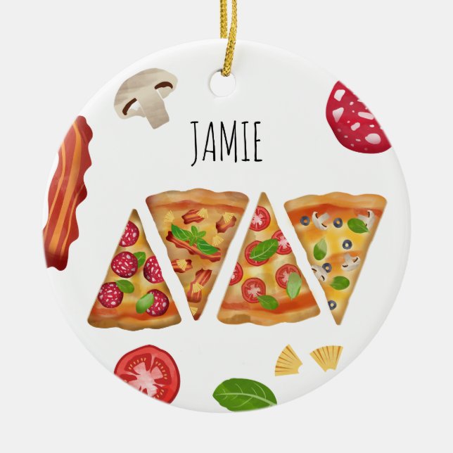 Pizzas-Slices-Muster-Individuelle Name Keramik Ornament (Vorne)
