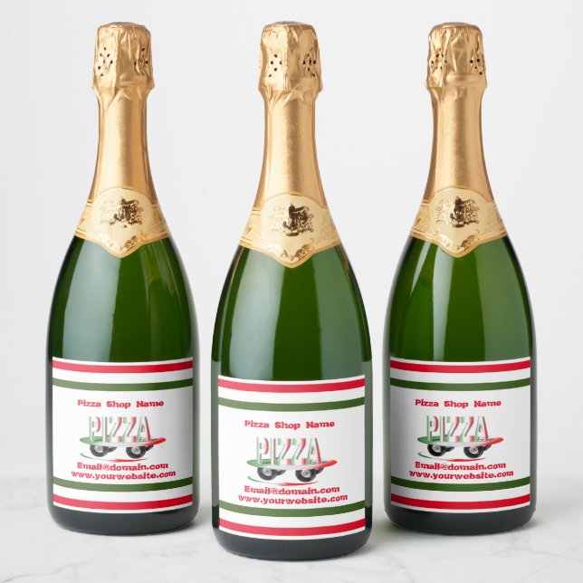 Pizzaservice, rote grüne, personalisierte Weinkart (Flaschen)