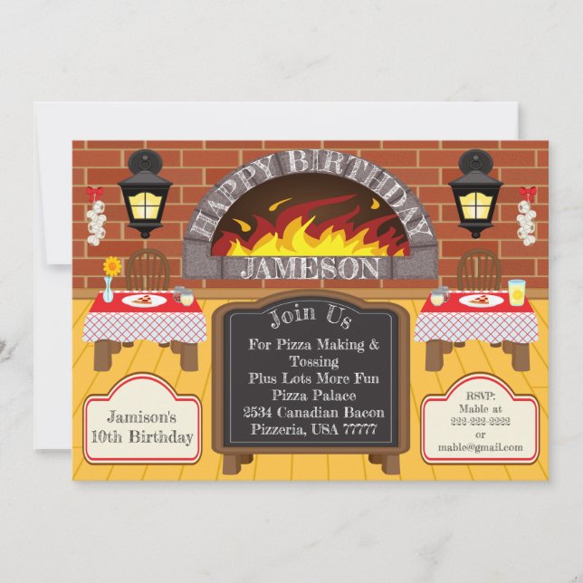 Pizzeria Fire Roasted Pizza Party Allergien einlad Einladung (Vorderseite)