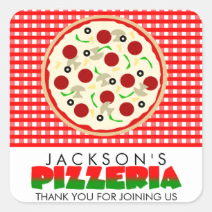 Pizzeria-Pizza-Party-Favor-Sticker Quadratischer Aufkleber
