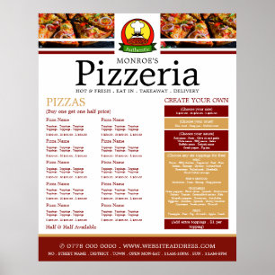Pizzeria, Pizzeria-Menü Poster