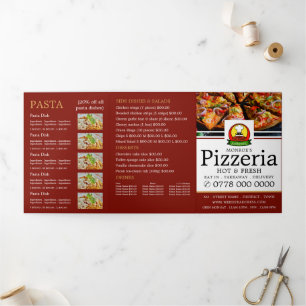 Pizzeria, Pizzeria Menu Tri-Fold Flyer Dreifach Gefaltete Einladung