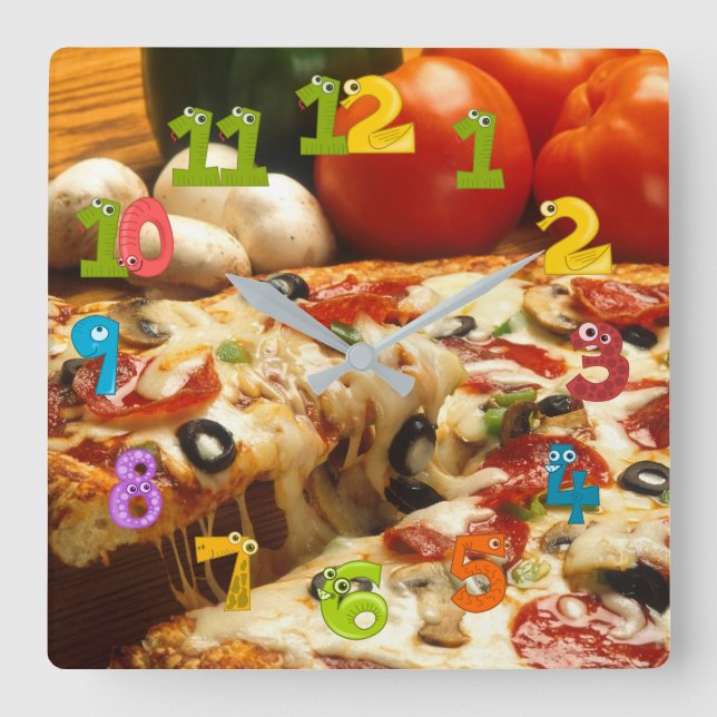 Pizzeria Quadratische Wanduhr (Vorderseite)