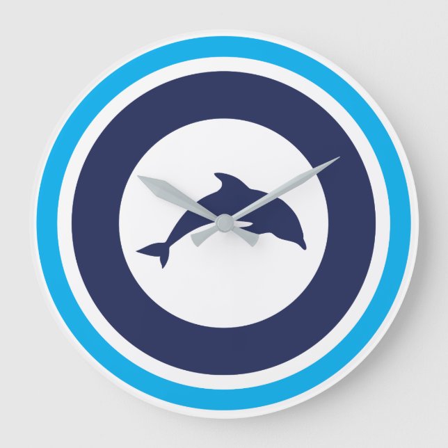 PJK 10.75" Round Acrylic Wall Clock / dolphin Große Wanduhr (Vorderseite)