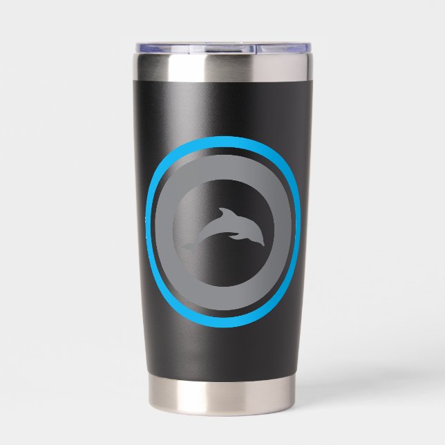 PJK Black 20oz Thermal Tumbler / dolphin & logo Thermobecher (Vorderseite)