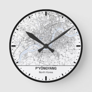 Pjöngjang Clock City Line Art Runde Wanduhr