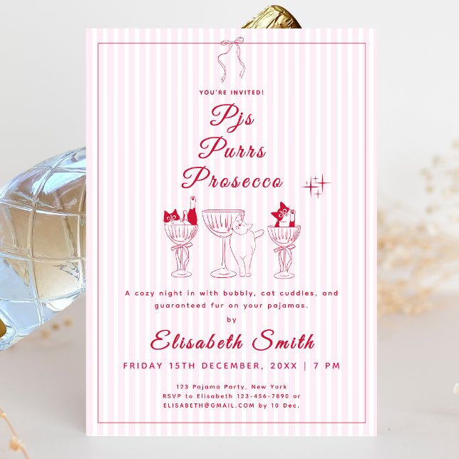 PJs, Purrs & Prosecco Cat Pajama Party Einladung (PJs, Purrs & Prosecco Cat Pajama Party Invitation)