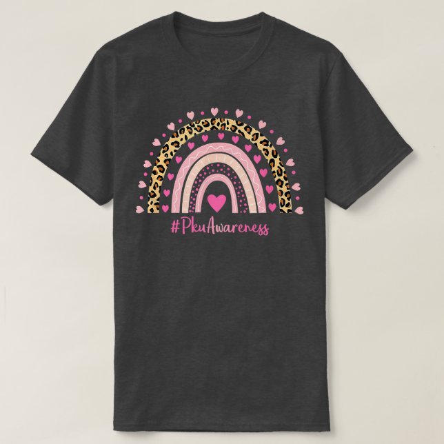 Pku Awareness Pink Heart Leopard Rainbow Pku Warri T-Shirt (Design vorne)