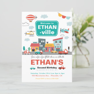 Pkw & Lkw Stadtverkehr Geburtstagsparty Einladung