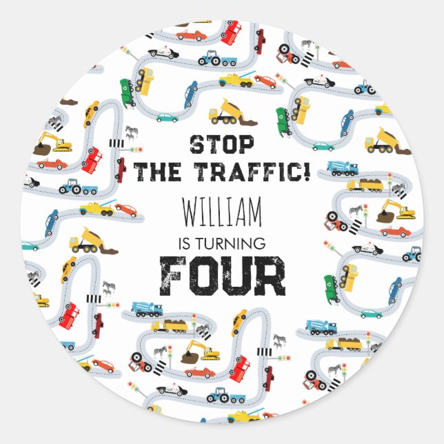 Pkw stoppen den Verkehr am Geburtstag Runder Aufkleber (Vorderseite)