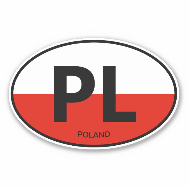 PL Ländercode Polnische Flagge ovales Vinyl Car Aufkleber (Vorderseite)