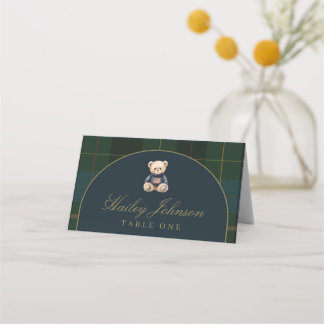 Place Card Classic Dark Green + Blue Plaid Platzkarte