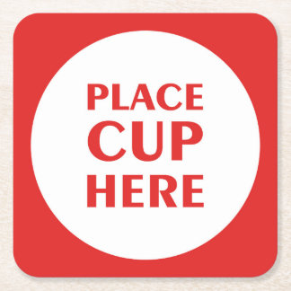 Place Cup Here - Red Rechteckiger Pappuntersetzer