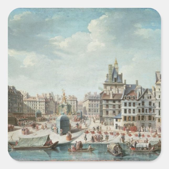 Place de Greve, Paris Quadratischer Aufkleber (Vorderseite)