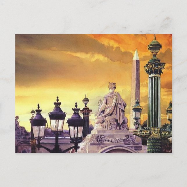 "Place de la Concorde" Pariser Wasserfarbe Postkarte (Vorderseite)