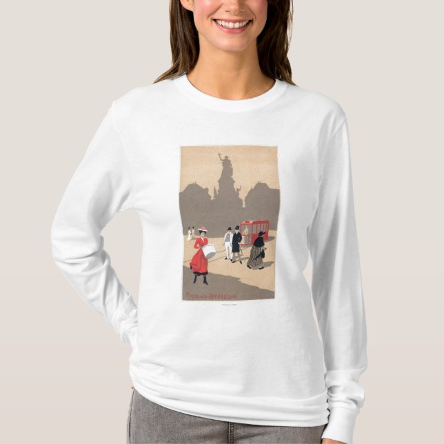 Place- de la Republiquekunst-Deko-Szene T-Shirt (Vorderseite)