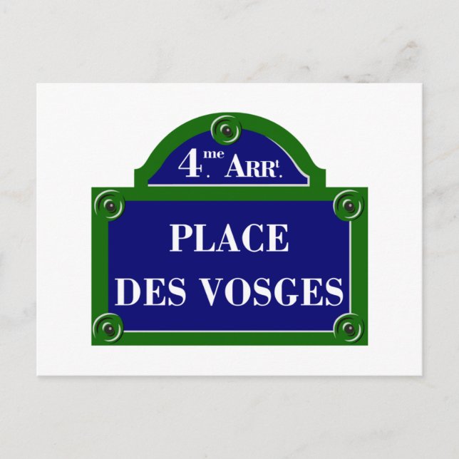 Place des Vosges, Paris Street Sign Postkarte (Vorderseite)