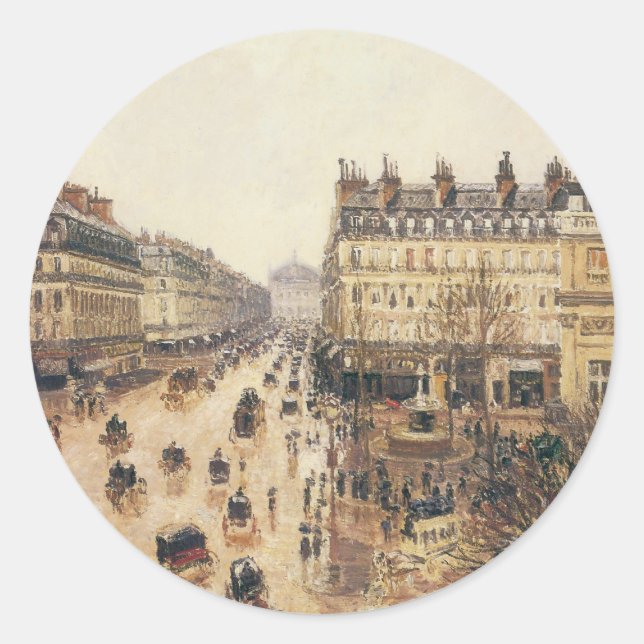 Place du Theater Francais, Paris Rain by Pissarro Runder Aufkleber (Vorderseite)