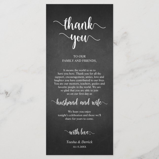 Place Setting Vielen Dank, rustikale Chalkboard Ka Programm (Vorderseite)