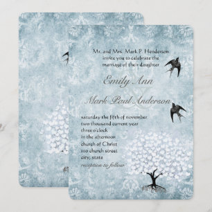 Placid Blue Damask Herzleaf Aqua Tree Einladung