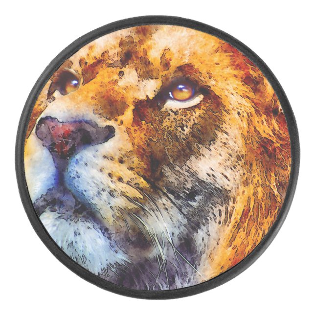 Placid Lion Face Eishockey Puck (Vorderseite)
