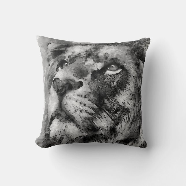 Placid Lion Face Silver Kissen (Vorderseite)