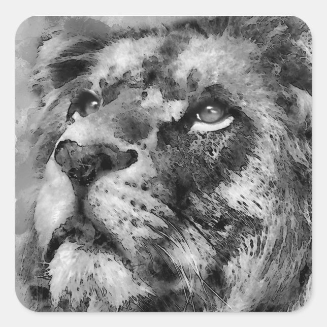 Placid Lion Face Silver Quadratischer Aufkleber (Vorderseite)