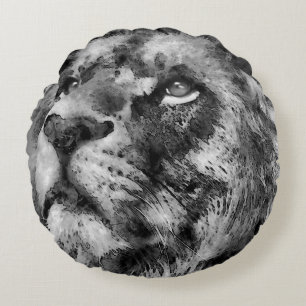 Placid Lion Face Silver Rundes Kissen