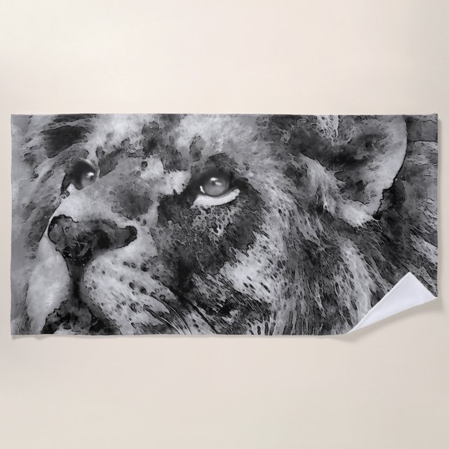 Placid Lion Face Silver Strandtuch (Vorderseite)