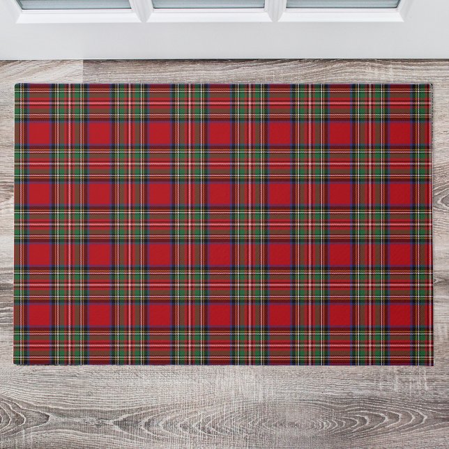 Pläd Clan Stewart Green Red Blue Check Tartan Fußmatte (Plaid Rustic Red Green Stewart Tartan Doormat)