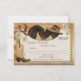 Pläd Country Western Wedding RSVP Card Karte