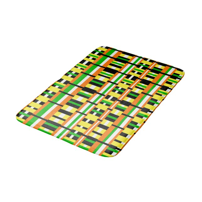 Pläd in Green, Orange & Yellow Modern Pattern Badematte (Schrägansicht)