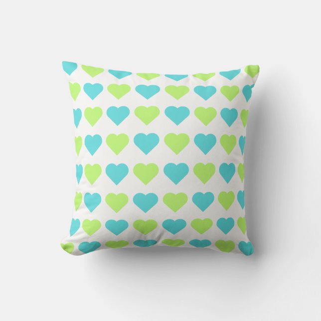 Plaid and Hearts Blue Yellow Pattern with white Kissen (Vorderseite)