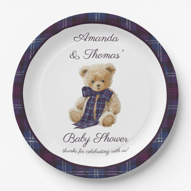 Plaid Bear Themed Baby Shower  Pappteller (Vorderseite)