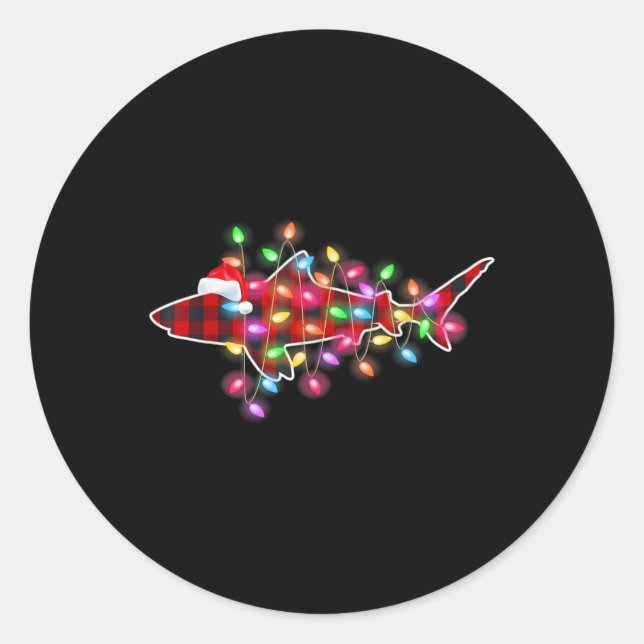 Plaid Buffalo Shark Christmas Pajamas Xmas Lights  Runder Aufkleber (Vorderseite)