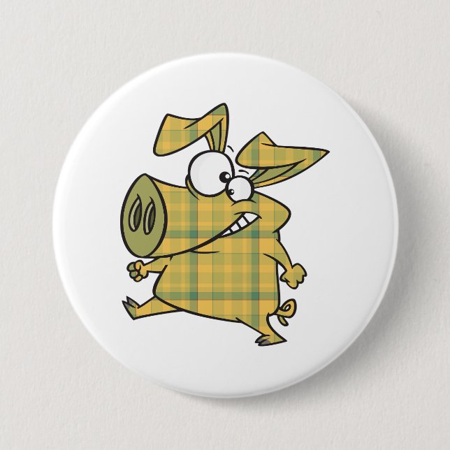 Plaid Cartoon Pig Funny Tartan Farm Animal Button (Vorderseite)