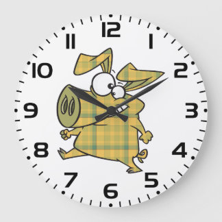 Plaid Cartoon Pig Funny Tartan Farm Animal Große Wanduhr
