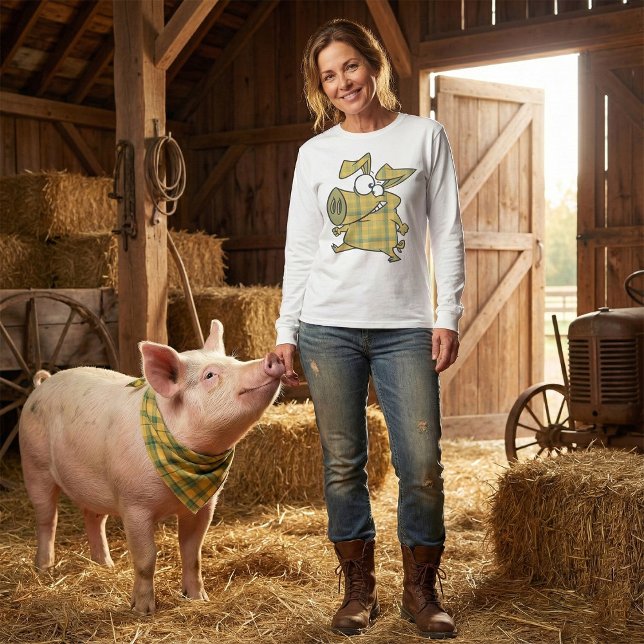 Plaid Cartoon Pig Funny Tartan Farm Animal T-Shirt (Von Creator hochgeladen)
