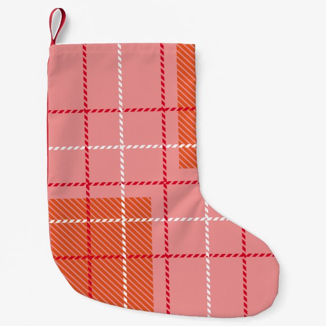 Plaid Checkered Fabric Pattern in pink,  pale oran Kleiner Weihnachtsstrumpf (Vorderseite)
