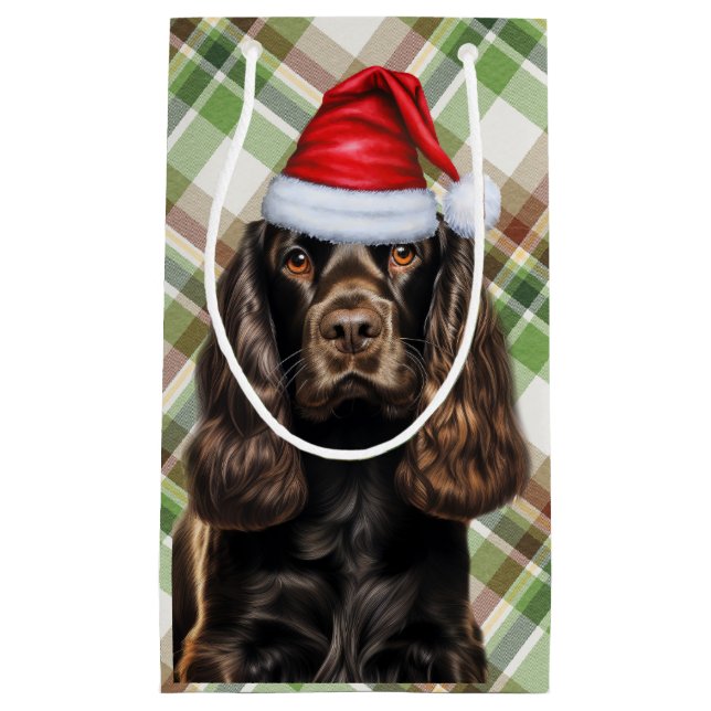 Plaid Chocolate Cocker Spaniel Christmas Dog  Kleine Geschenktüte (Vorderseite)