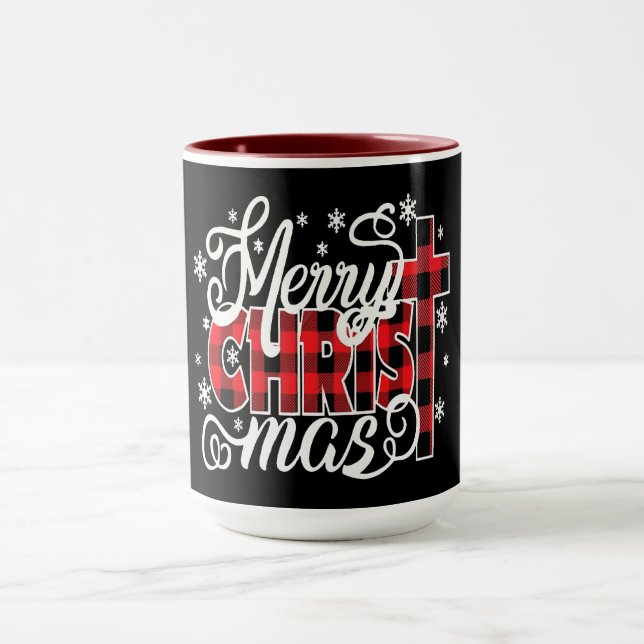 Plaid CHRIST Design with Cross and Snowflakes Tasse (Zentrum)