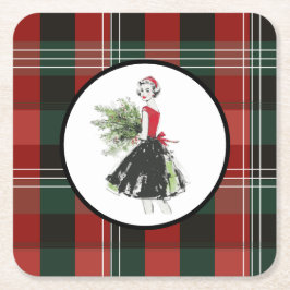 Plaid Christmas Coaster Rechteckiger Pappuntersetzer