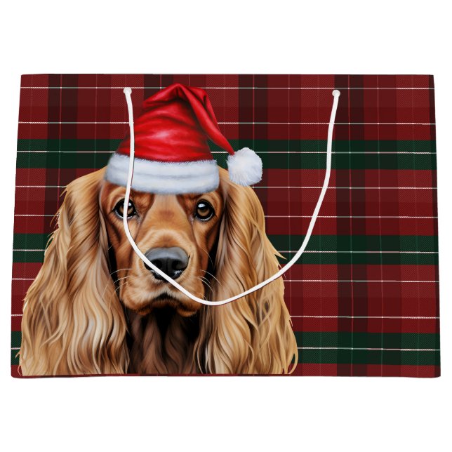 Plaid Christmas Cocker Spaniel Dog  Große Geschenktüte (Vorderseite)