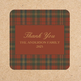 Plaid Christmas Party Classic Custom Thank You Quadratischer Aufkleber