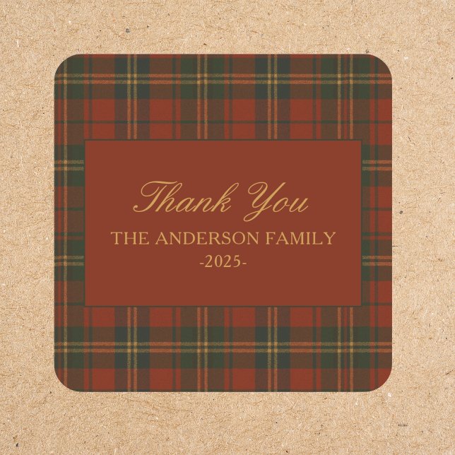 Plaid Christmas Party Classic Custom Thank You  Quadratischer Aufkleber (Von Creator hochgeladen)
