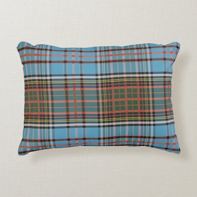 Plaid Clan Anderson Sky Blue Brown Check Tartan Dekokissen (Vorderseite)